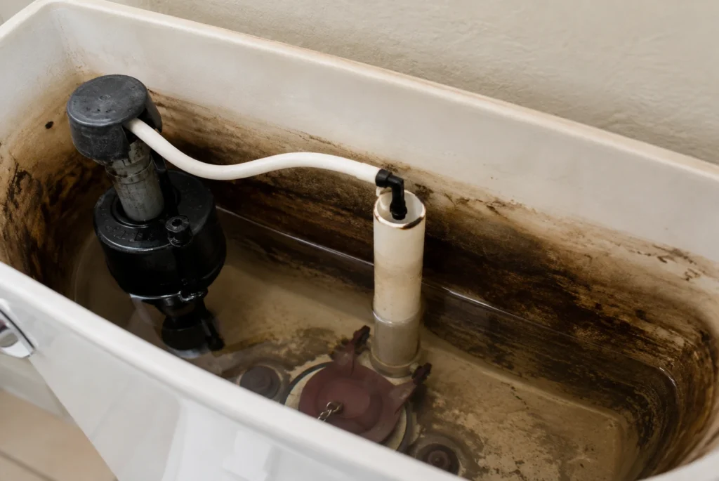 Black and dark-brown water staining that may be associated with manganese