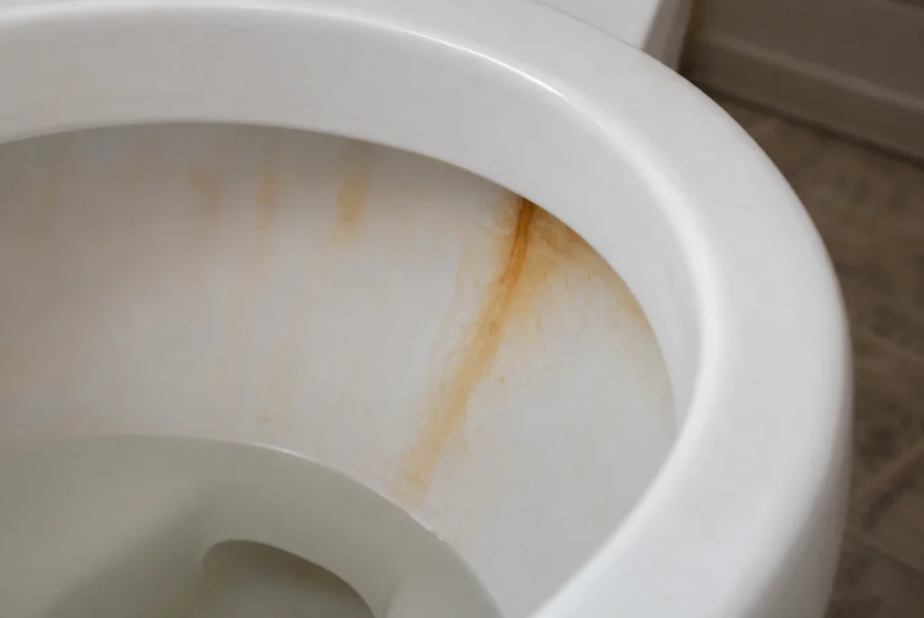Orange and reddish-brown water stains that may be associated with iron